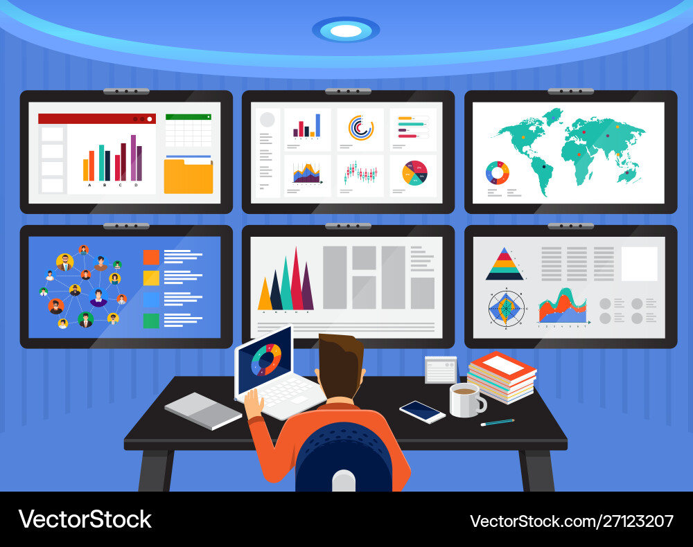 Flat design concept data analysis visualize Flat design concept data analysis visualize Vector Image