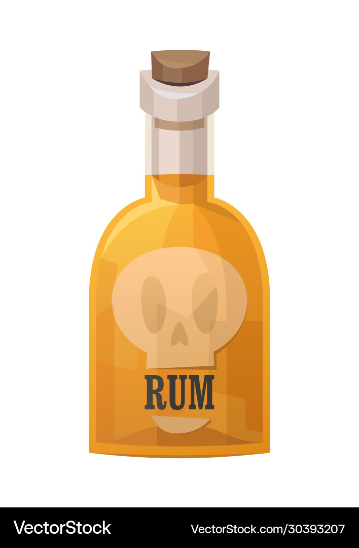 Glass bottle pirate rum on white background Glass bottle pirate rum on white background vector image