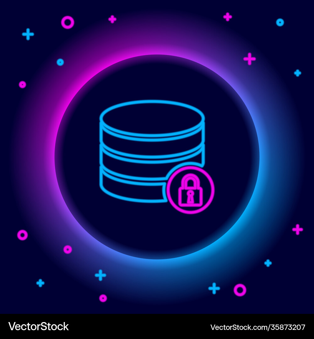Glowing neon line server security with closed Glowing neon line server security with closed vector image