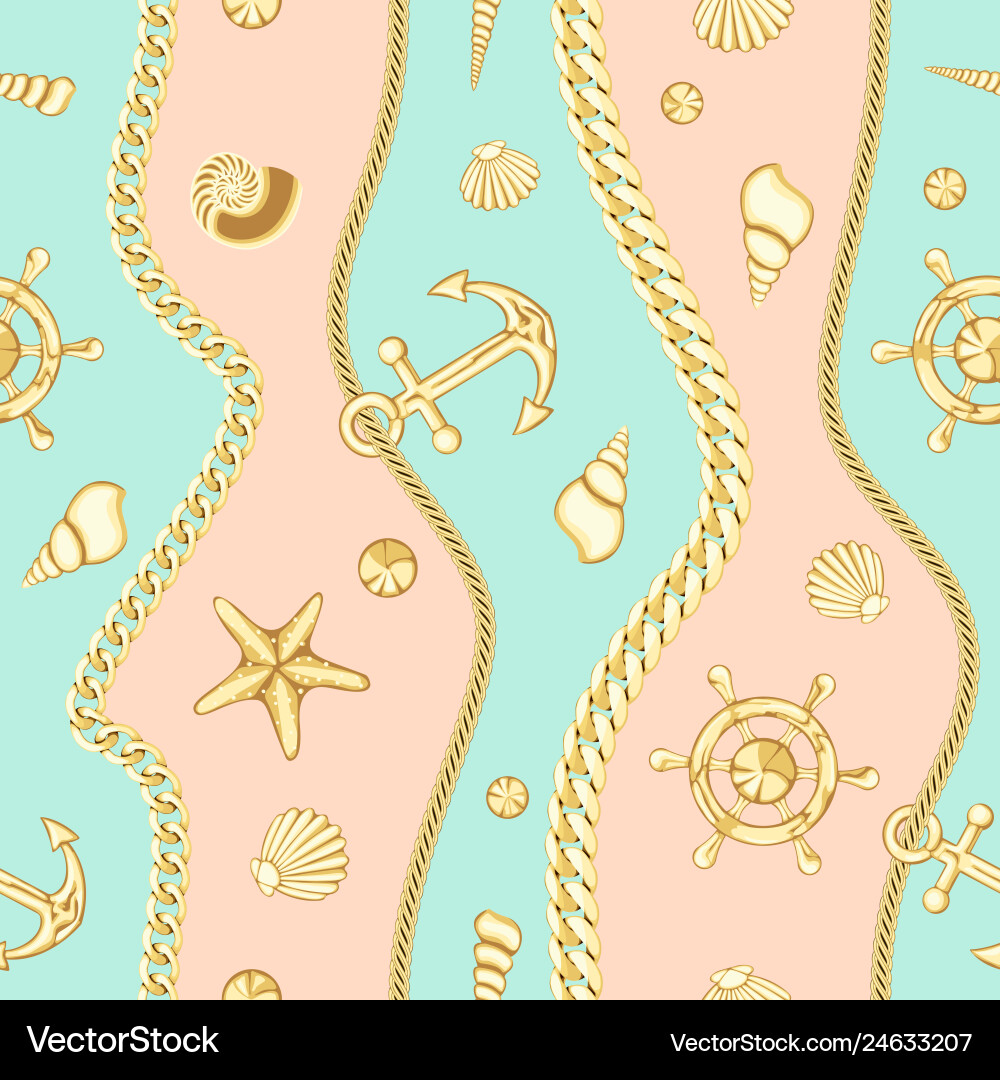 Goldene Ketten und Muschelstreifen nahtlose Muster Goldene Ketten und Muschelstreifen nahtlose Muster vektorbild