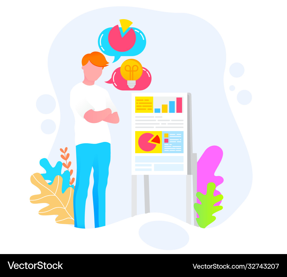 Man stand near board with data diagram and chart Man stand near board with data diagram and chart vector image