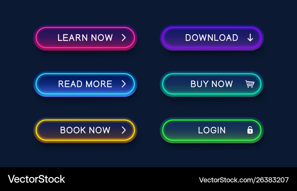 Neon abstract buttons for website Vector Image