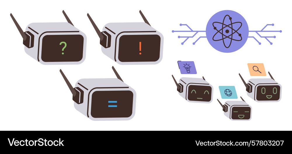 Robots emoting with expressions and decision icons Vector Image