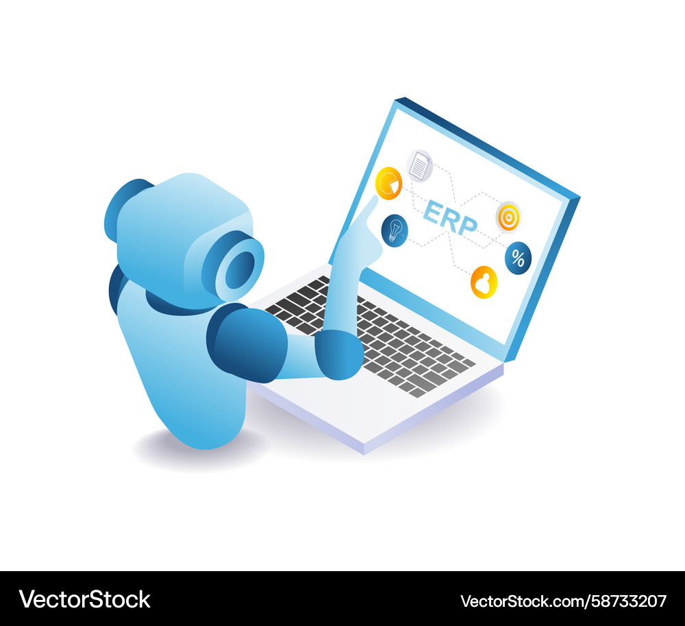 Robots Managing ERP Systems Vector Image