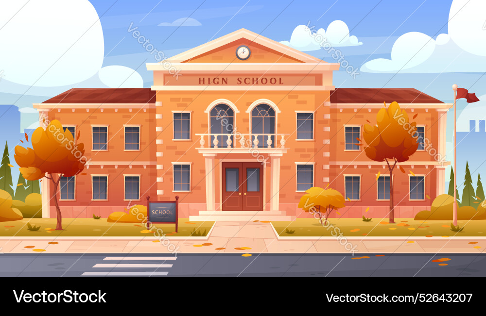 School building in fall Royalty Free Vector Image