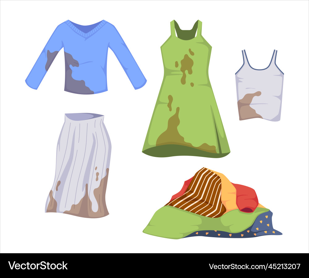 Set dirty clothes with blobs and stains of food Set dirty clothes with blobs and stains of food vector image