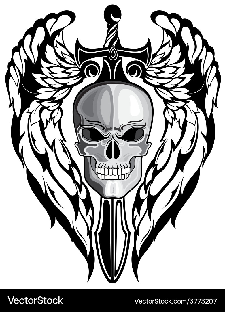 Winged Skull with Sword Emblem Vector Image
