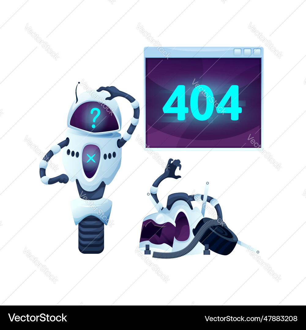 404 page with cartoon screen and puzzled robot 404 page with cartoon screen and puzzled robot vector image