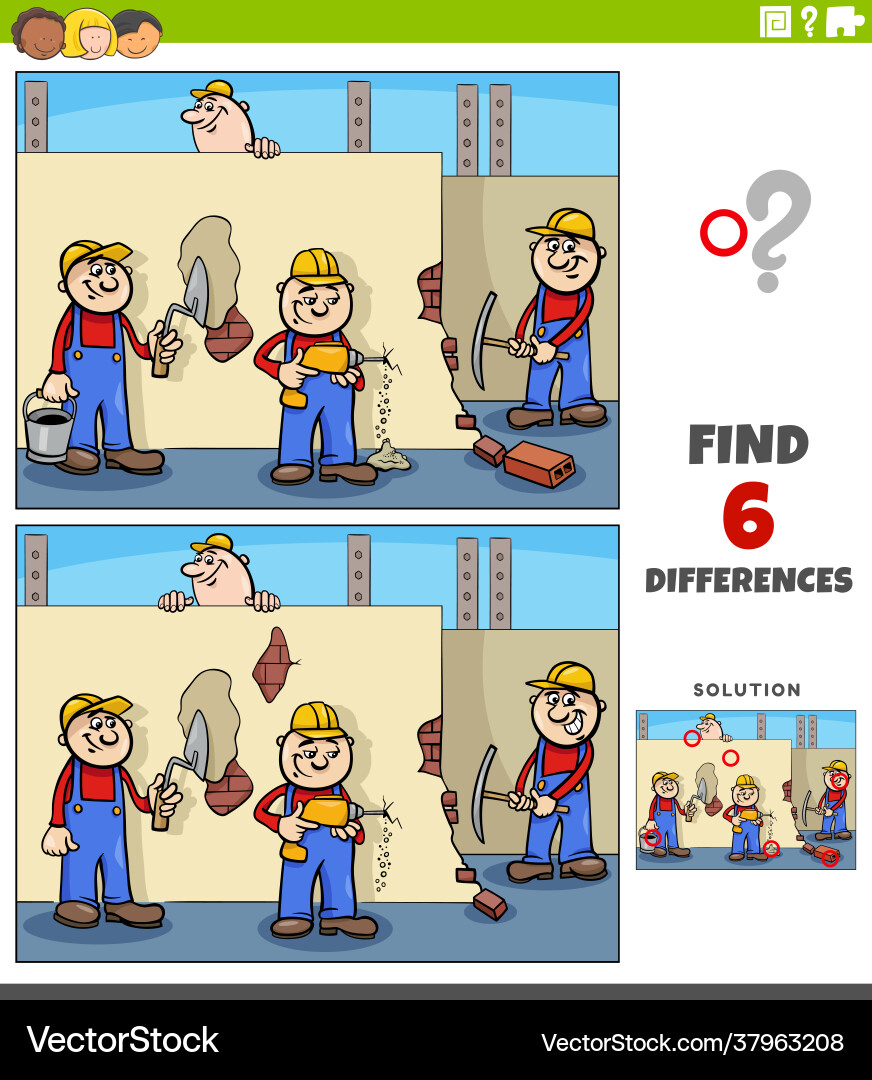 Differences educational game with cartoon workers Differences educational game with cartoon workers vector image