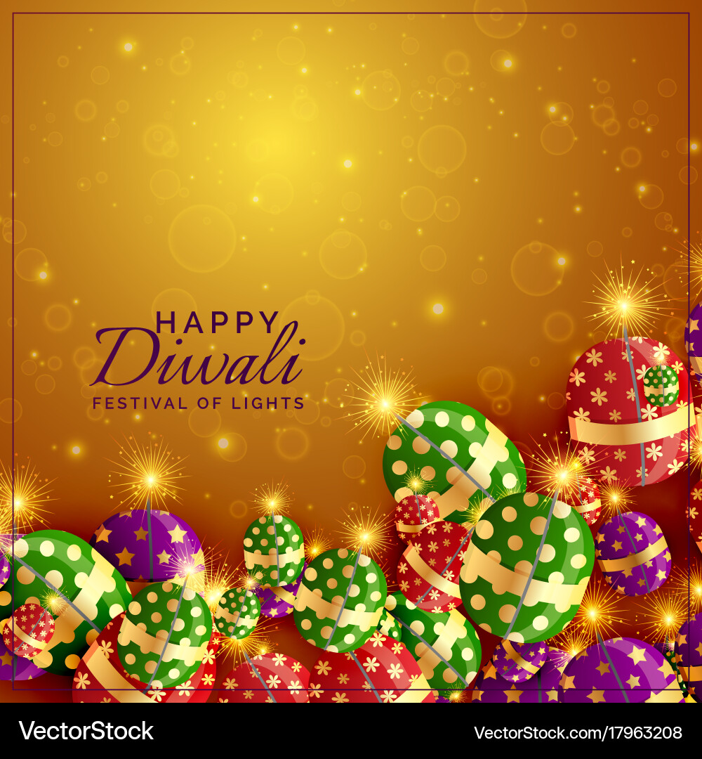 Diwali crackers background with shiny sparkles vector image