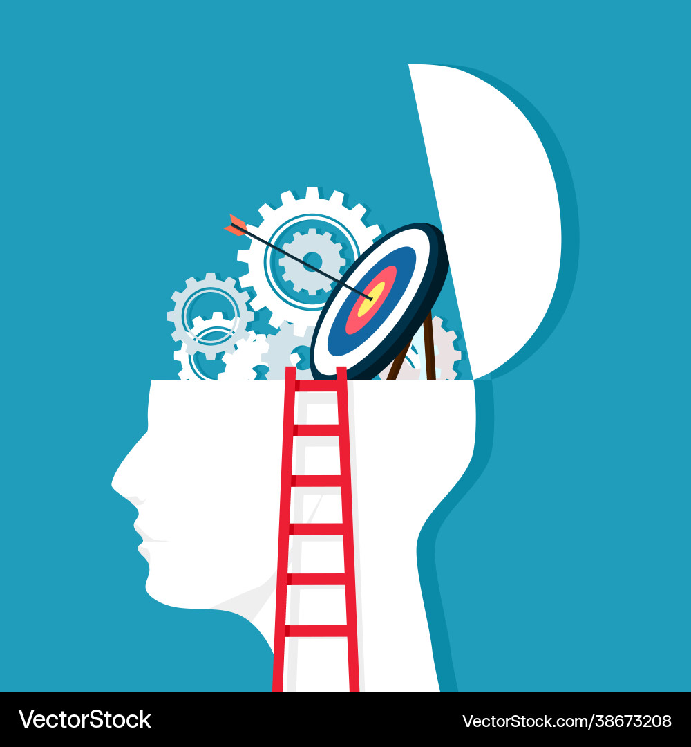 Ladder and gears on a human head with target Ladder and gears on a human head with target vector image