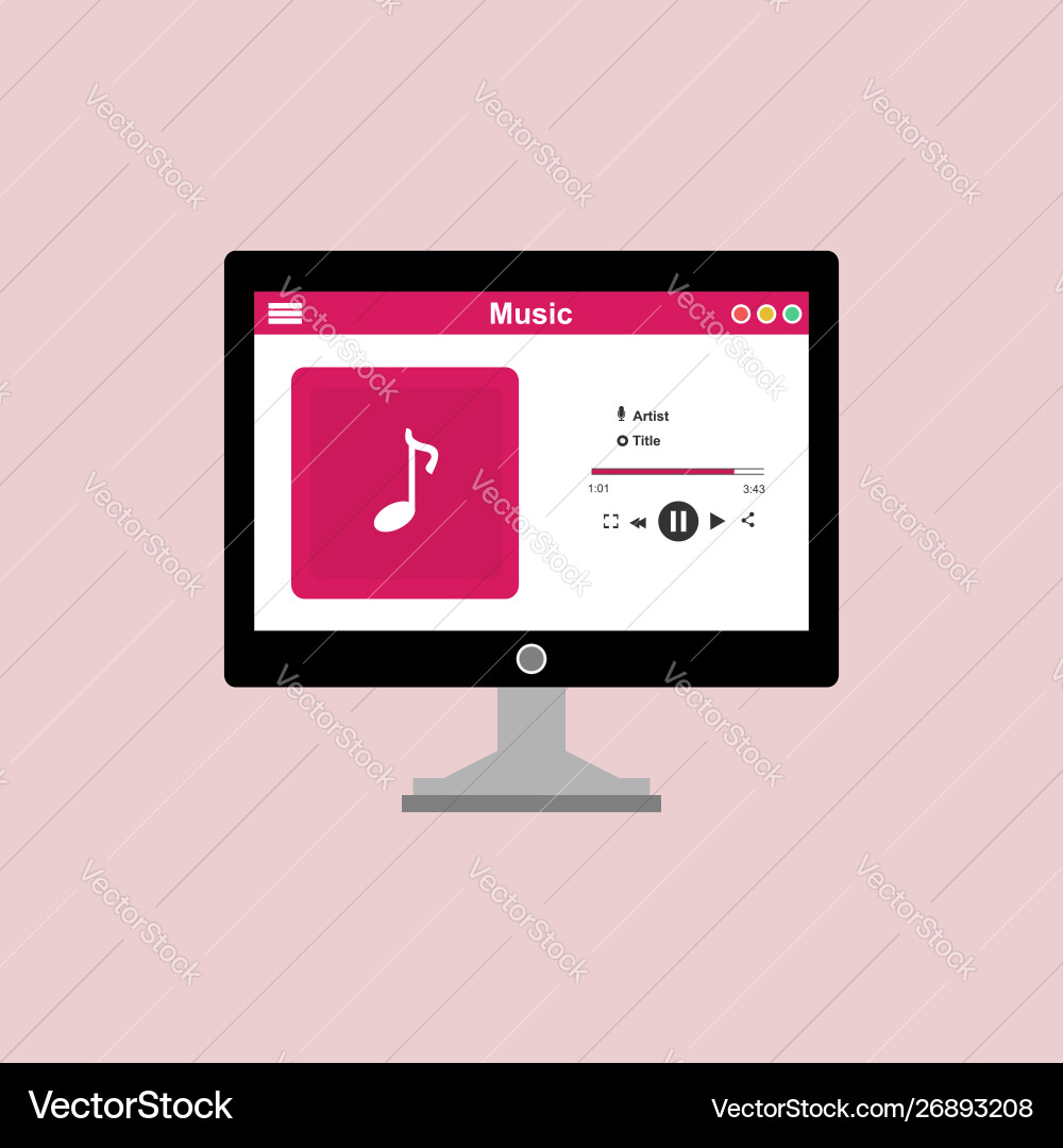 Media player application app template with flat Media player application app template with flat vector image
