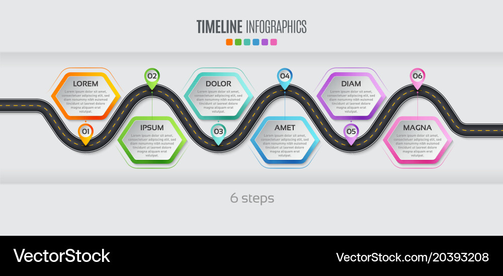 Navigation map infographic 6 steps timeline vector image