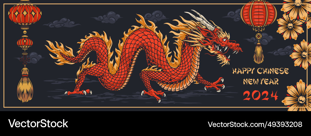 New year dragon flyer colorful New year dragon flyer colorful vector image