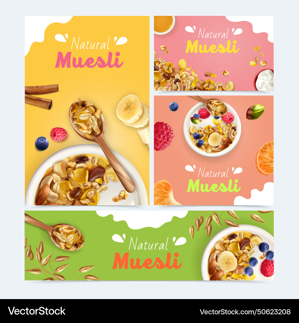 Realistic muesli banners collection Realistic muesli banners collection vector image