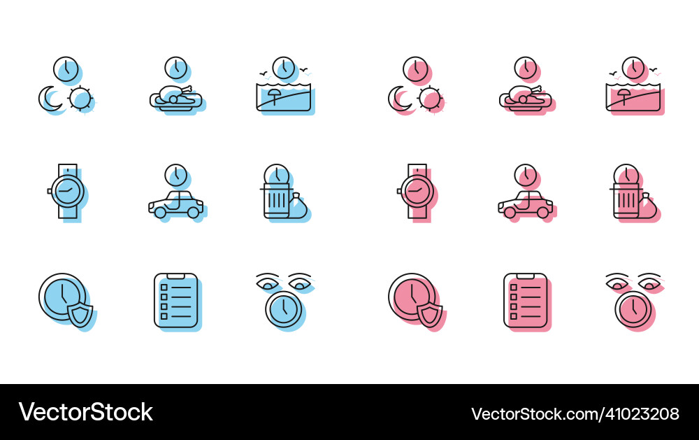 Set line clock with shield to do list or planning Set line clock with shield to do list or planning vector image