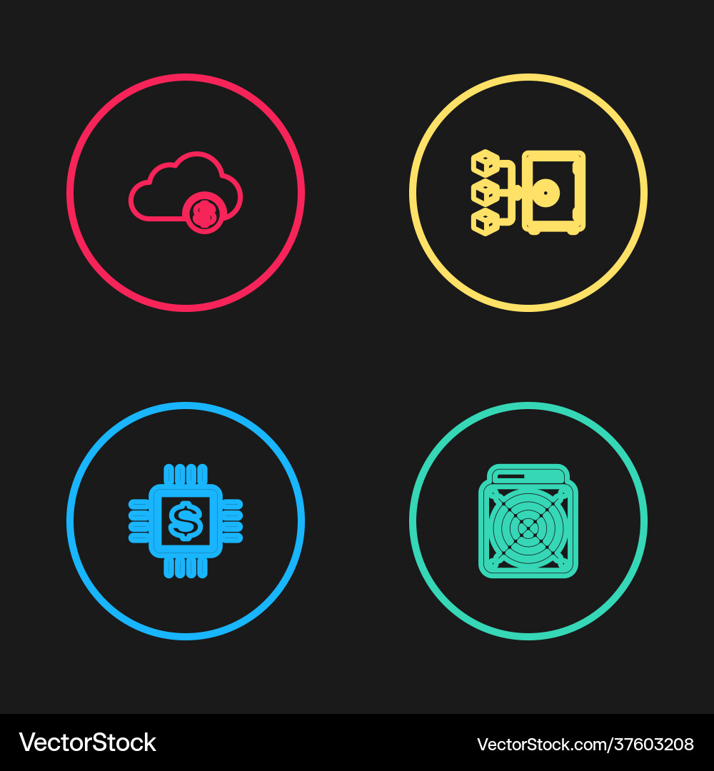 Set line processor chip with dollar asic miner vector image