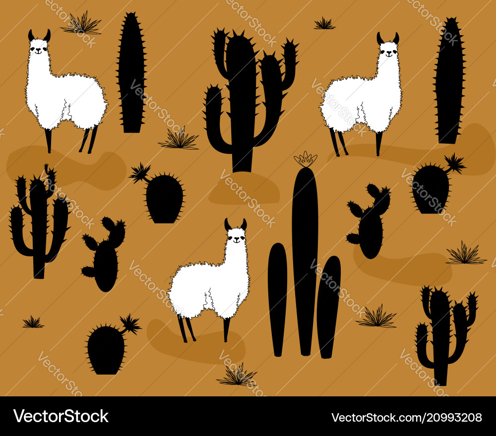 Set of alpaca and cactus elements Set of alpaca and cactus elements vector image