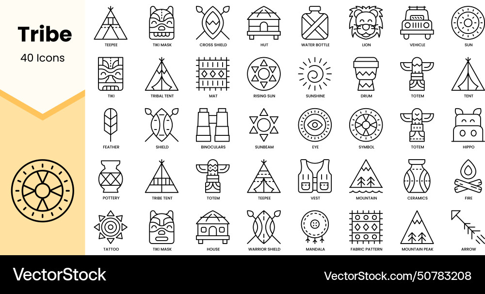 Set of tribe icons simple line art style vector image