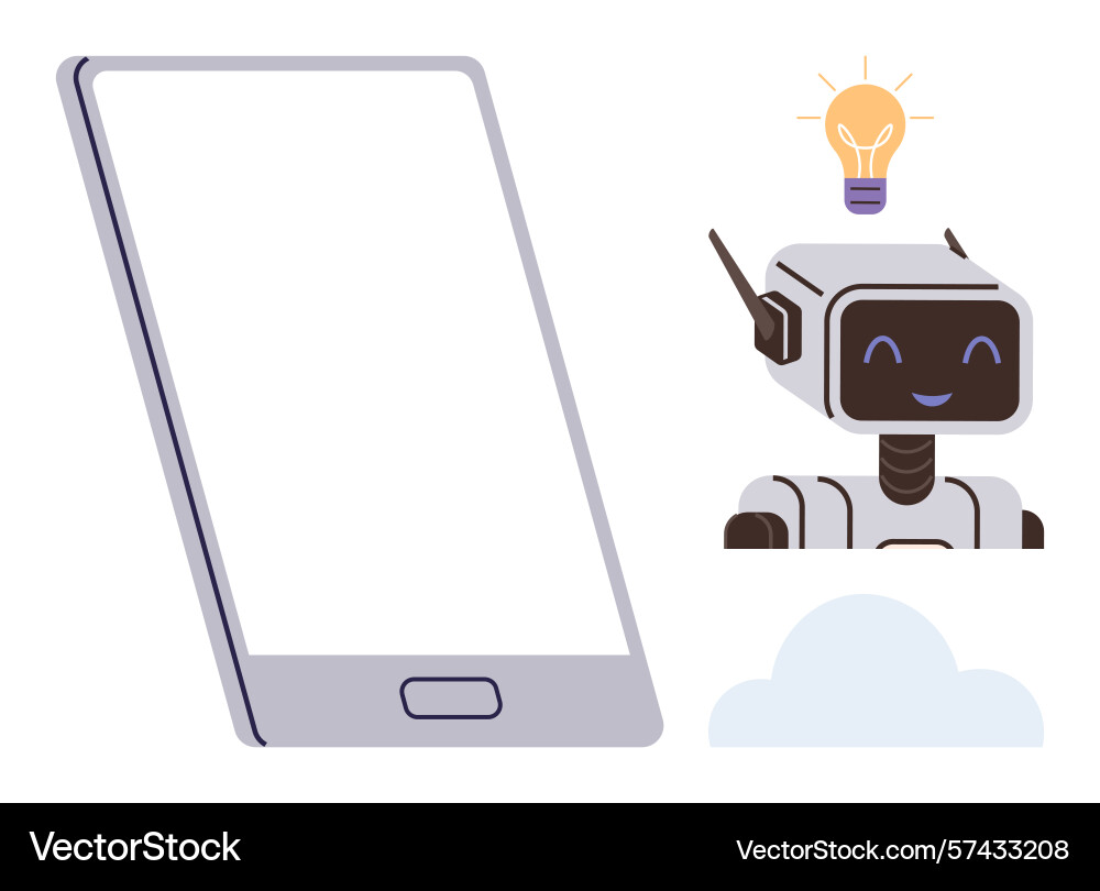 Smiling ai robot with light bulb idea next Smiling ai robot with light bulb idea next vector image