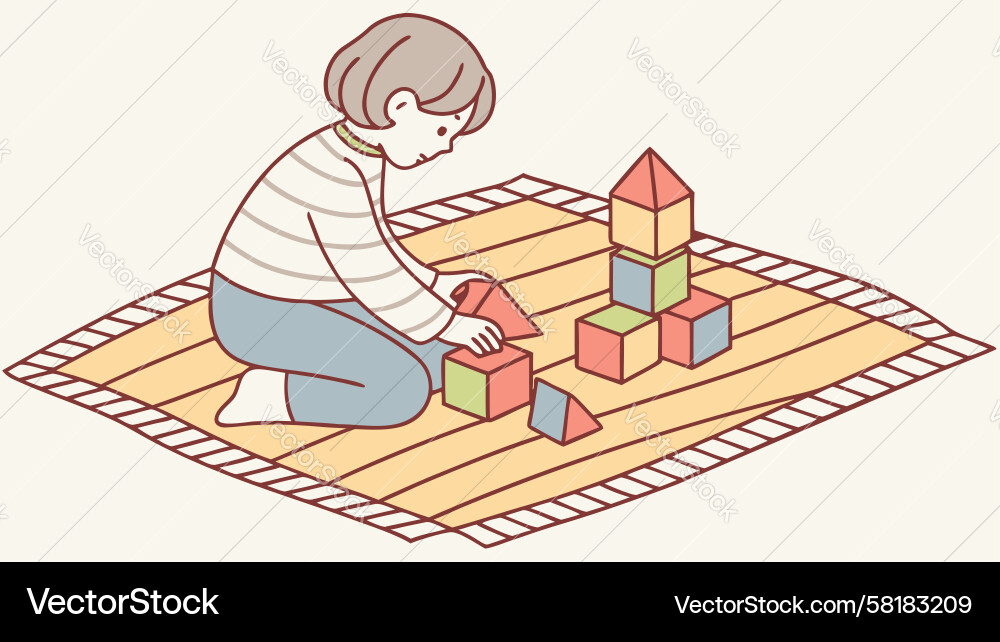 Child Playing with Colorful Blocks Vector Image