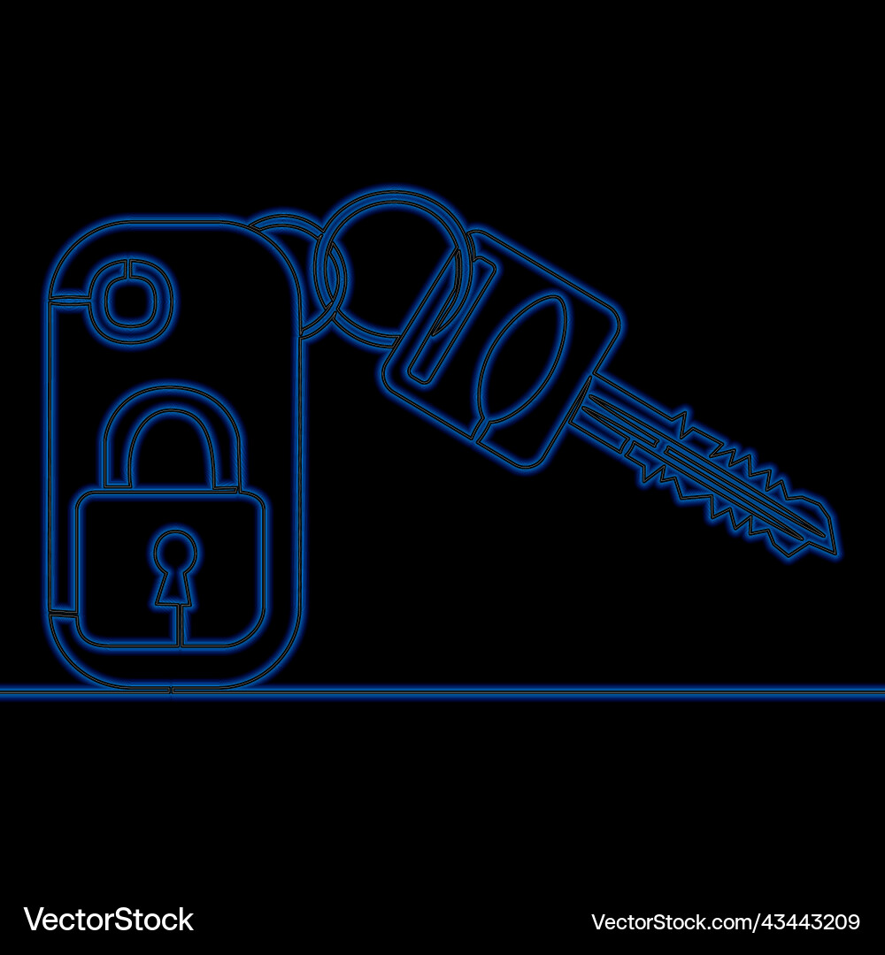 Continuous line car key with alarm system neon Continuous line car key with alarm system neon vector image
