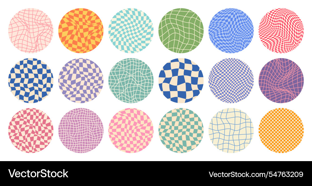 Groovy checkered pattern round colorful tiled Groovy checkered pattern round colorful tiled vector image
