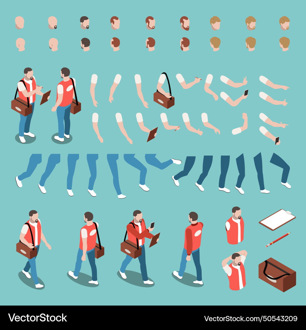 Isometric character constructor set Isometric character constructor set vector image