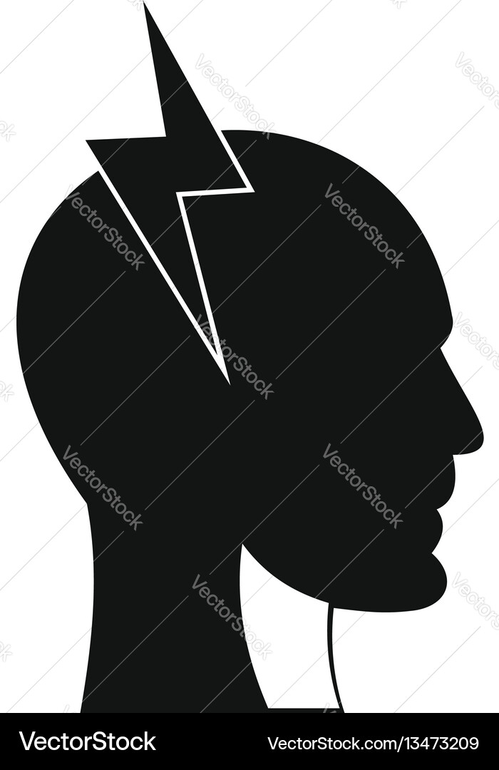 Lightning bolt inside head icon simple style Vector Image