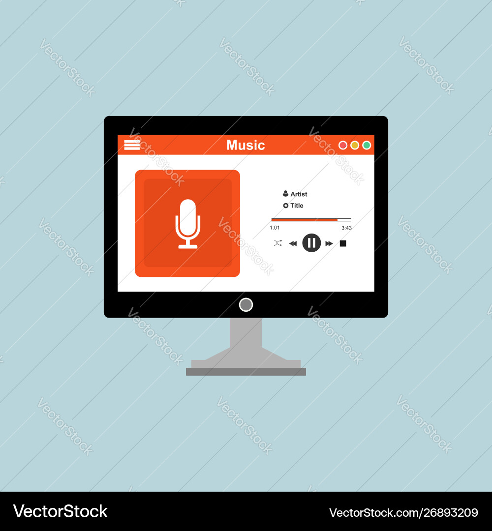 Media player application app template with flat Vector Image