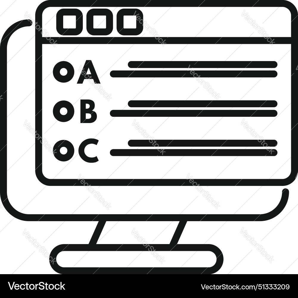 Online test icon on computer monitor Online test icon on computer monitor vector image
