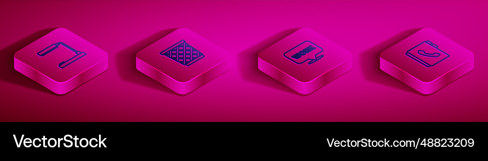 Set isometric line table lamp trash can location Set isometric line table lamp trash can location vector image