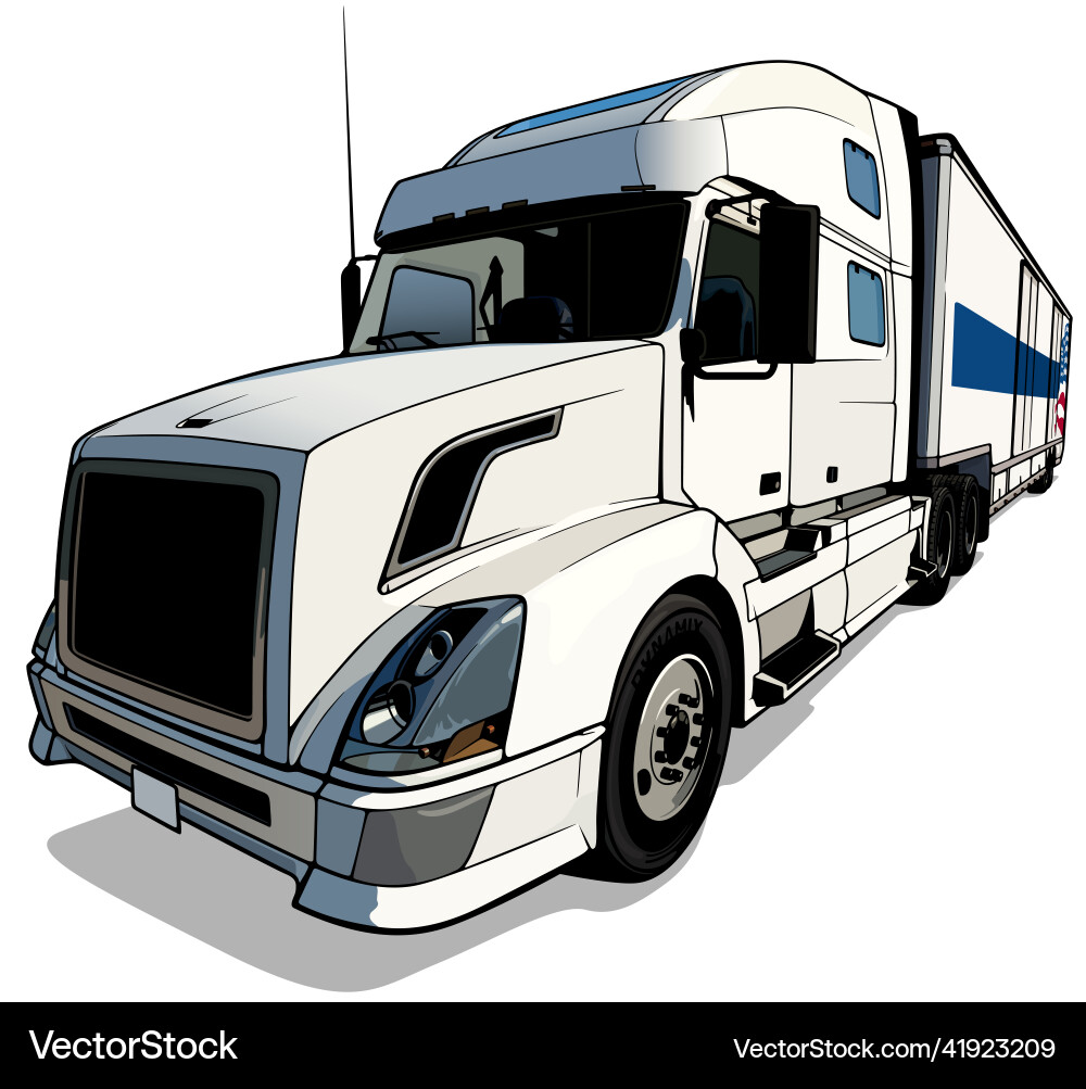 White Semi-Truck with Trailer Vector Image