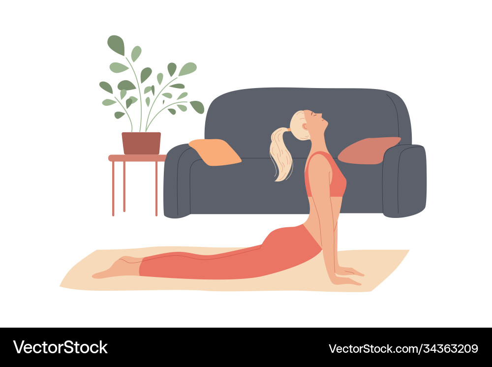 Woman exercises at home stretches out curves her Woman exercises at home stretches out curves her vector image