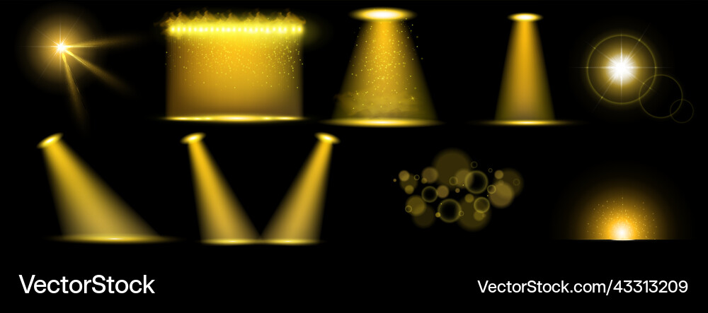 Yellow spotlight realistic set Royalty Free Vector Image