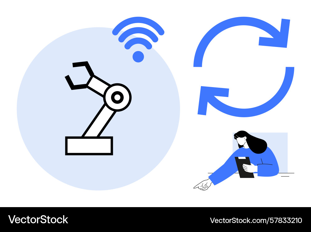 Automation concept with robotic arm wireless vector image