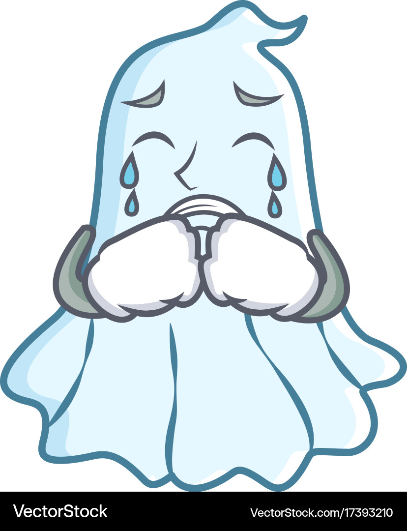 Crying cute ghost character cartoon Vector Image