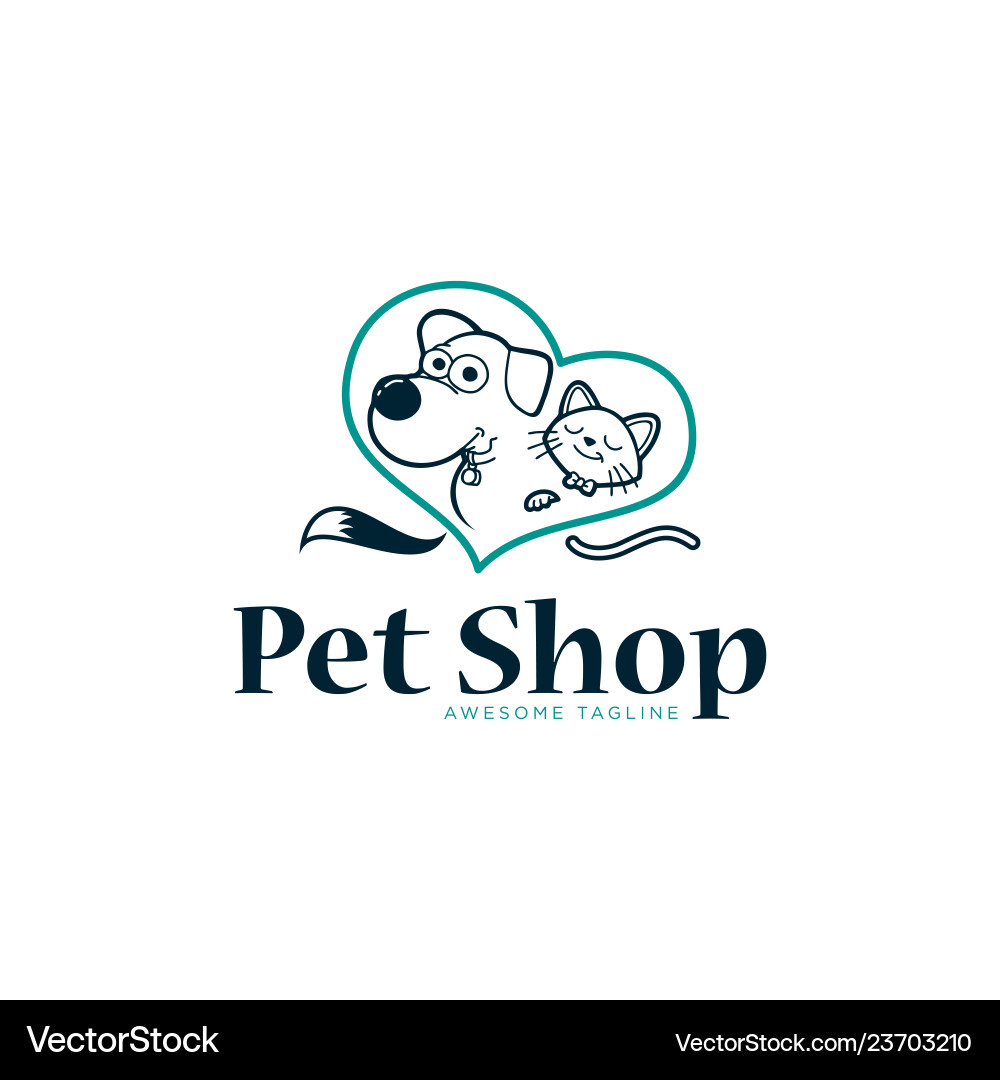 Heart Pet Logo - Cat & Dog Vector Image