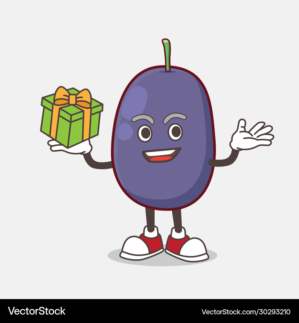 Java plum cartoon mascot character with a box vector image