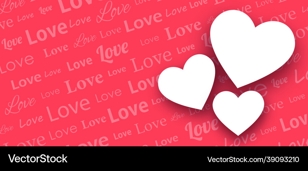 Love text pattern with three empty hearts vector image