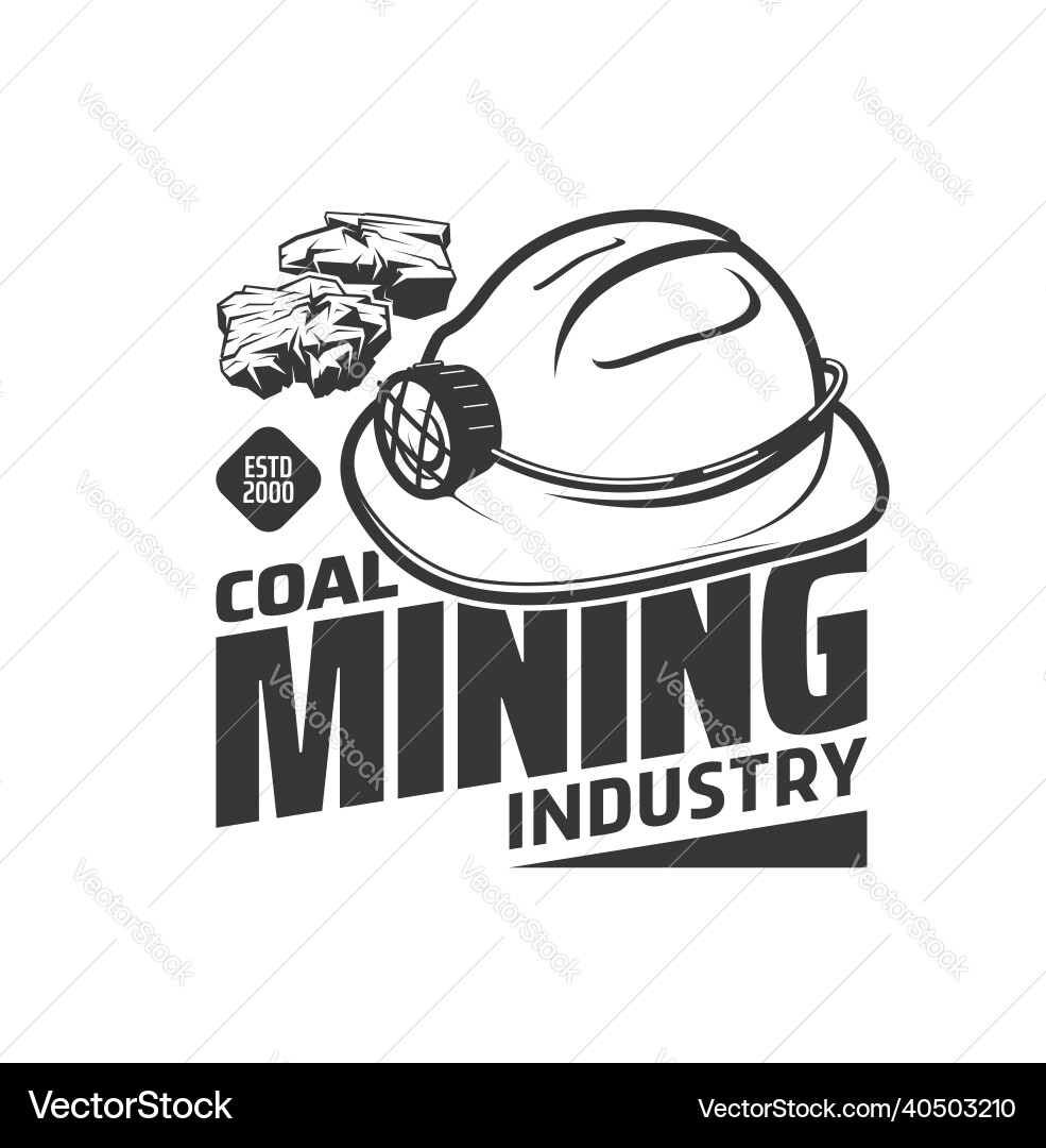 Mining industry icon miner hat and coal or ore Vector Image