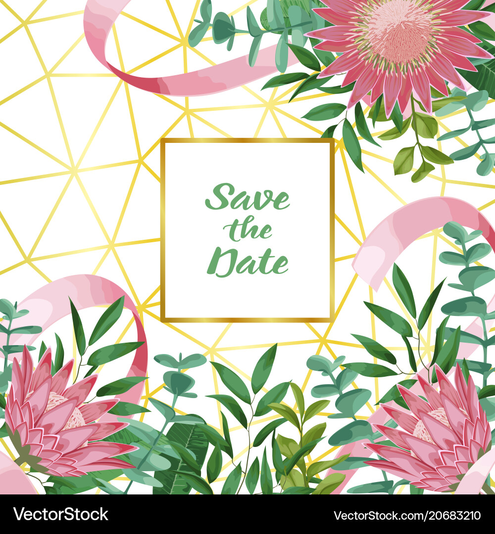 Save the date with geometric frame and greenery Save the date with geometric frame and greenery Vector Image