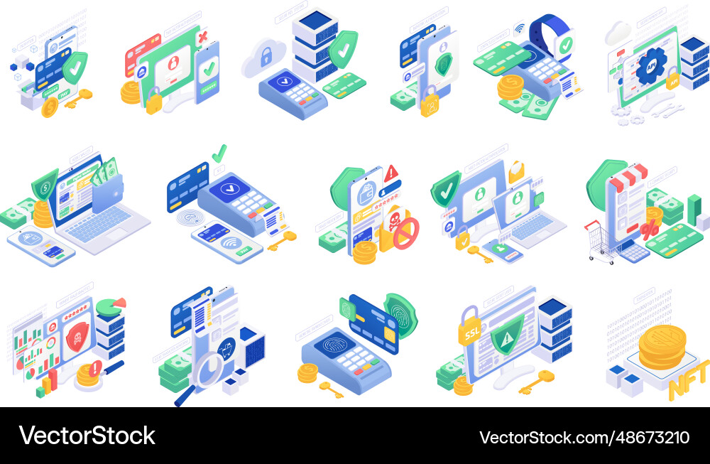 Secure payment compositions set Secure payment compositions set vector image