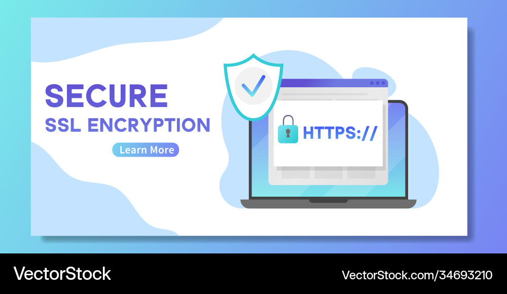 Secure ssl encription banner laptop with opened Secure ssl encription banner laptop with opened vector image