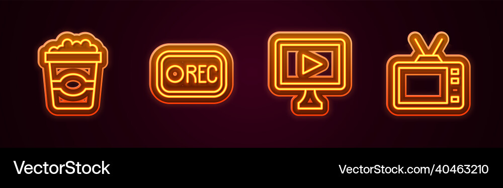 Set line popcorn in cardboard box record button Set line popcorn in cardboard box record button Vector Image