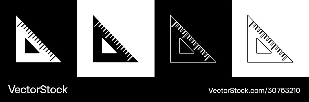 Set triangular ruler icon isolated on black Set triangular ruler icon isolated on black vector image