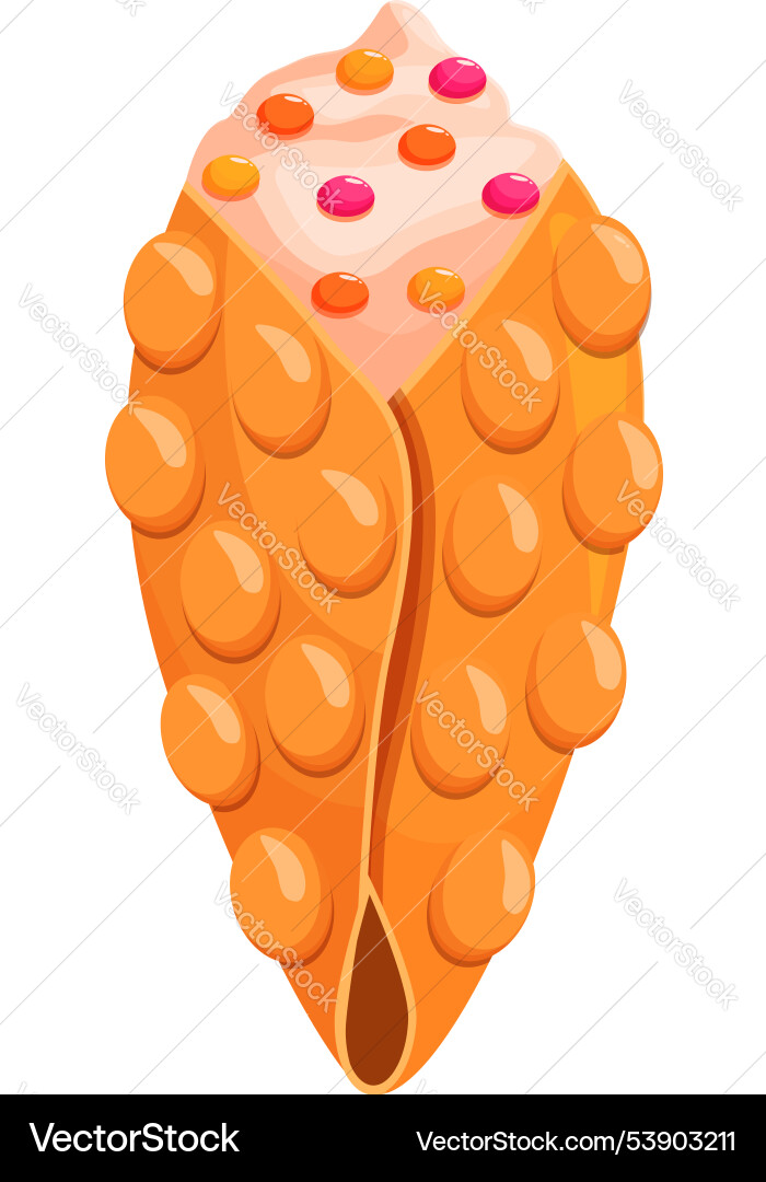 Bubble waffle with cream and candy sprinkles being Bubble waffle with cream and candy sprinkles being vector image