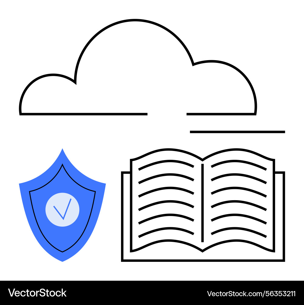 Cloud storage security with open book and shield Cloud storage security with open book and shield vector image