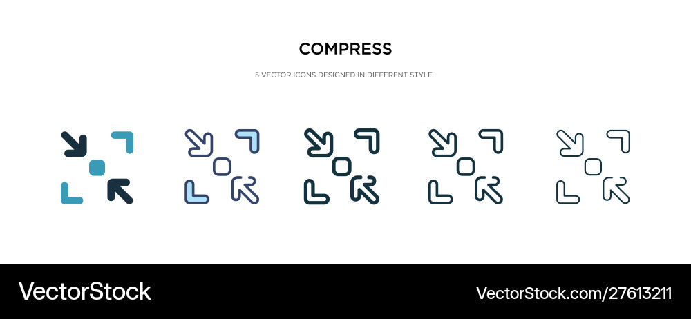 Compress icon in different style two colored Compress icon in different style two colored vector image