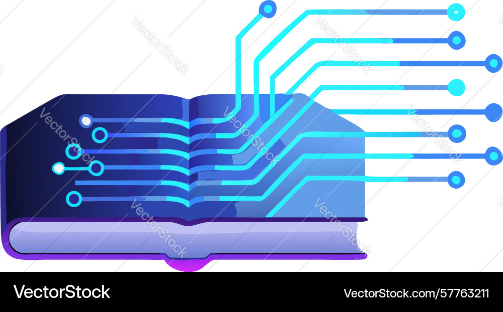 Dynamic open book with flowing digital data Vector Image